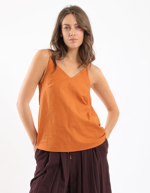 Top in cotton thin straps with a V-neckline